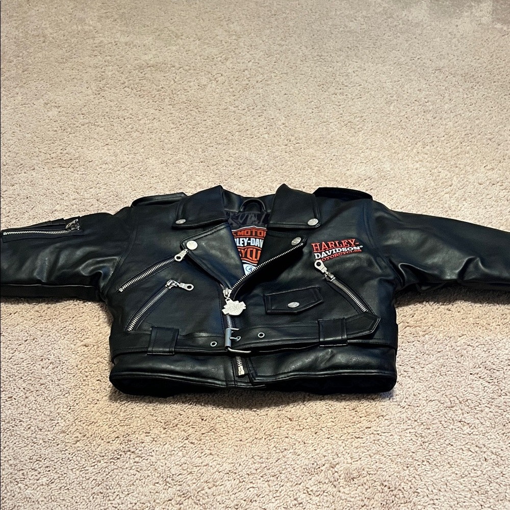 VINTAGE NWOT Harley-Davidson Black Leather Jacket child size 4